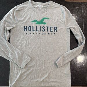 Hollister Light Gray Long Sleeve Tee with Green Logo